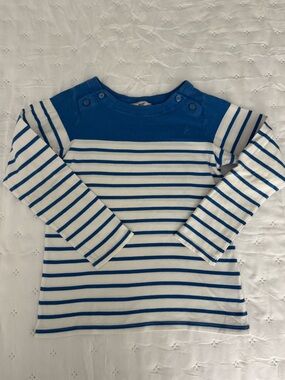 Jacadi girl’s striped long sleeve shirt with shoulder button details